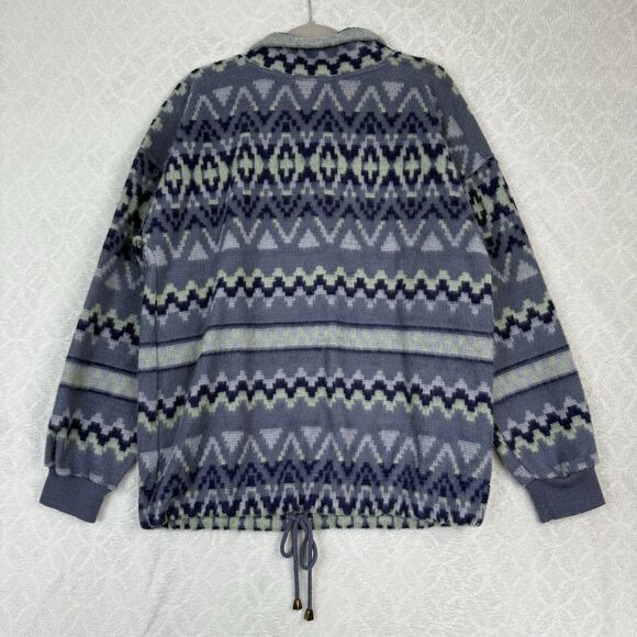 Vtg Aztec Pullover Jacket Womens Medium Blue Green Tribal Southwest Cozy Fuzzy - Picture 6 of 11
